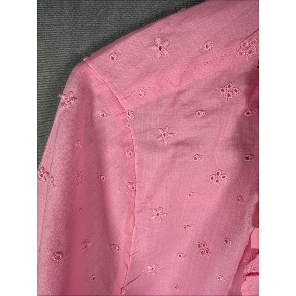 J Crew AJ417 NWT Woman's XL Long-sleeve Ruffle Shirt Floral Eyelet Pink Cotton - Picture 3 of 10